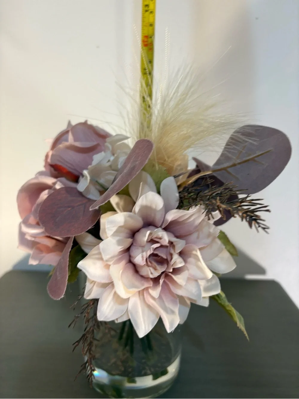 Soft Pink Purple Faux Silk Rose Bouquet Floral Arrangement Glass Vase NWT